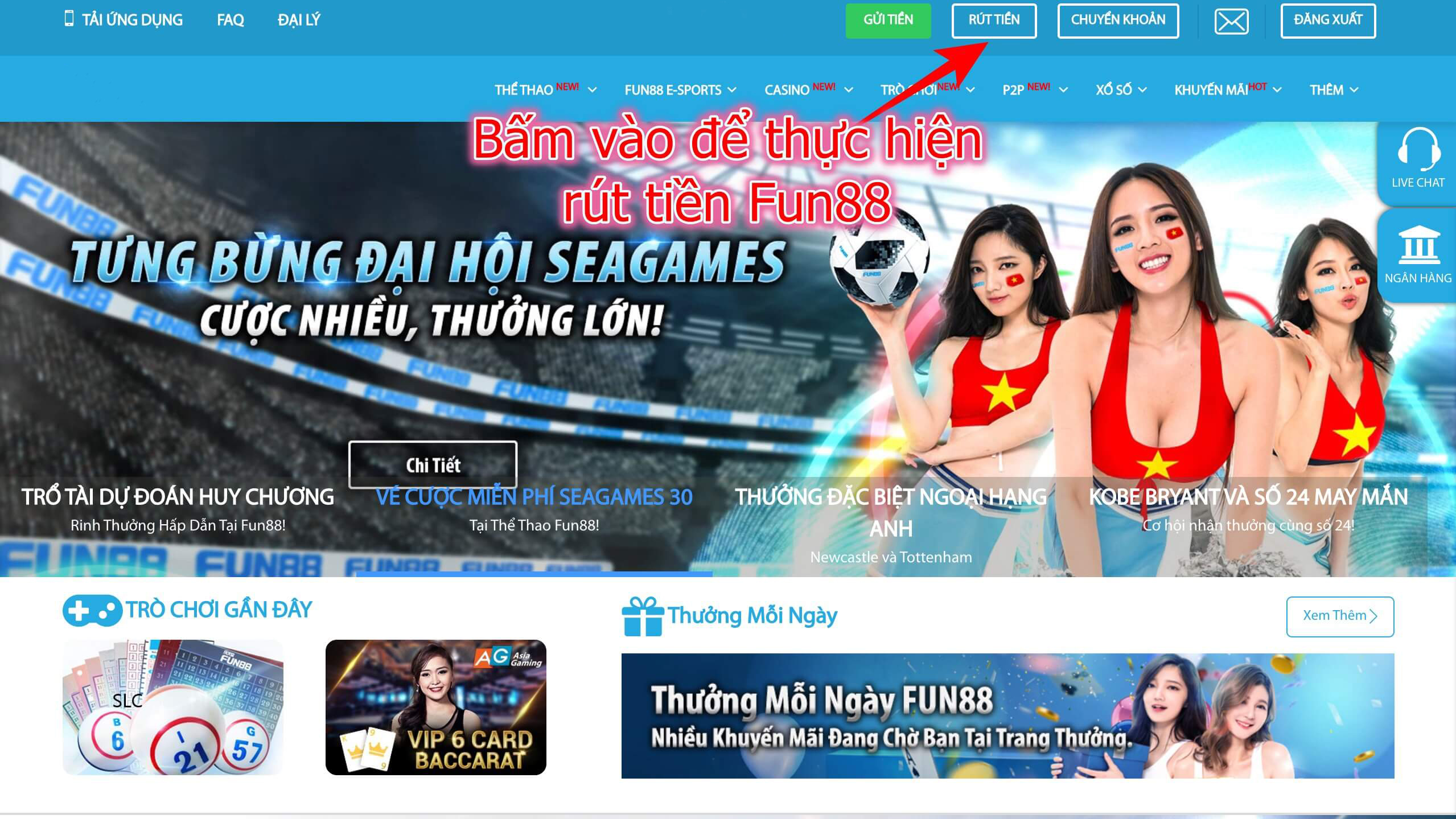 Rút tiền dễ dàng và nhanh chóng từ sòng bạc Fun88